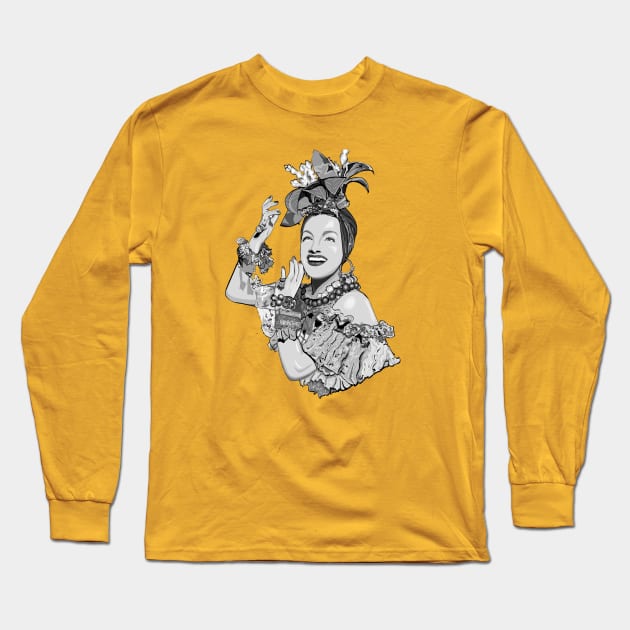 Carmen Miranda in black and white Long Sleeve T-Shirt by FanboyMuseum